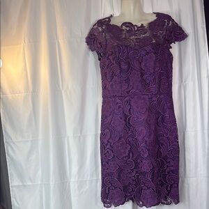 Purple Sheath Mini Dress with Cap Sleeves and Scoop Neck